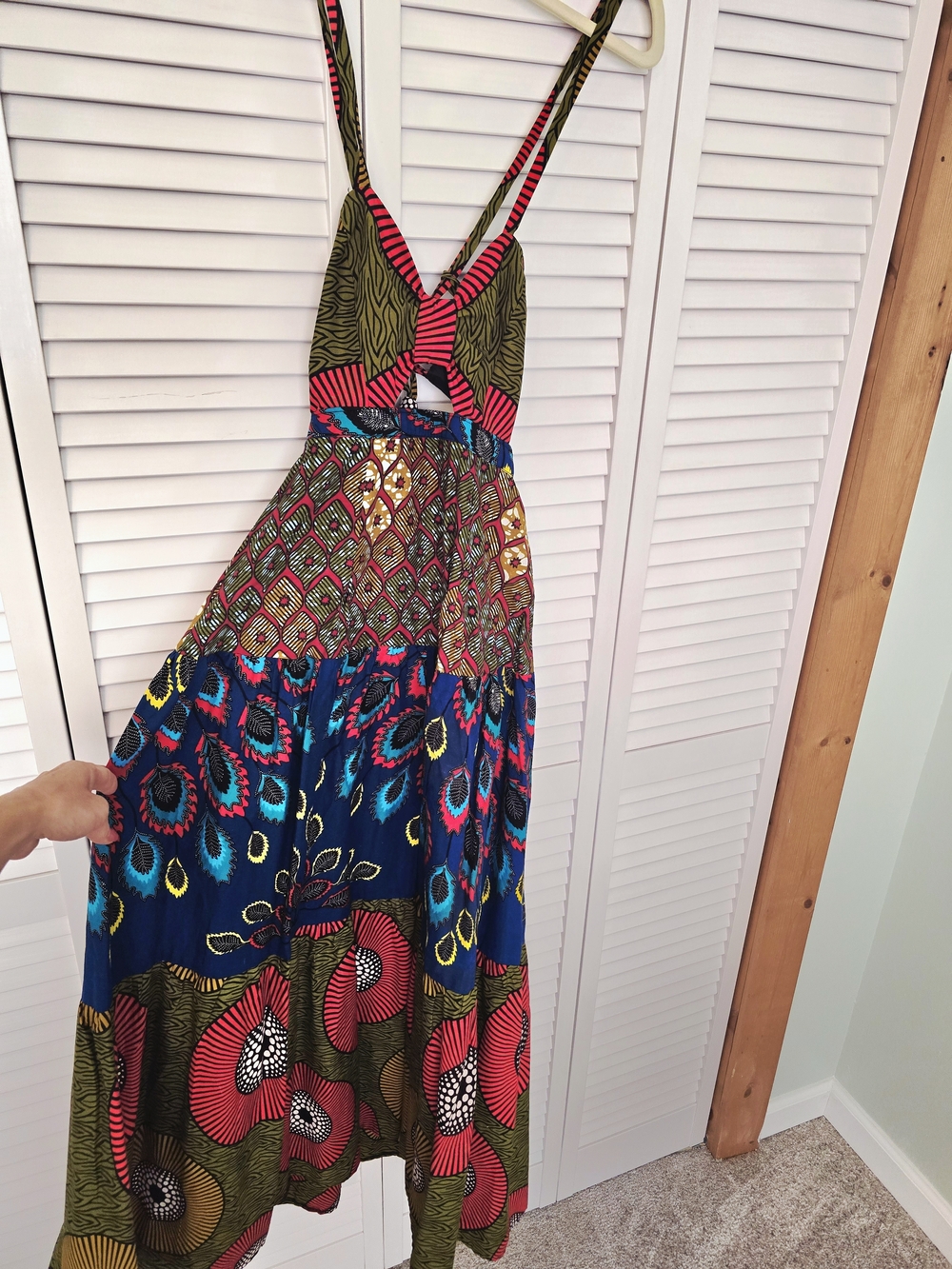Bohemian Multicolor Maxi Dress with Cutout Back